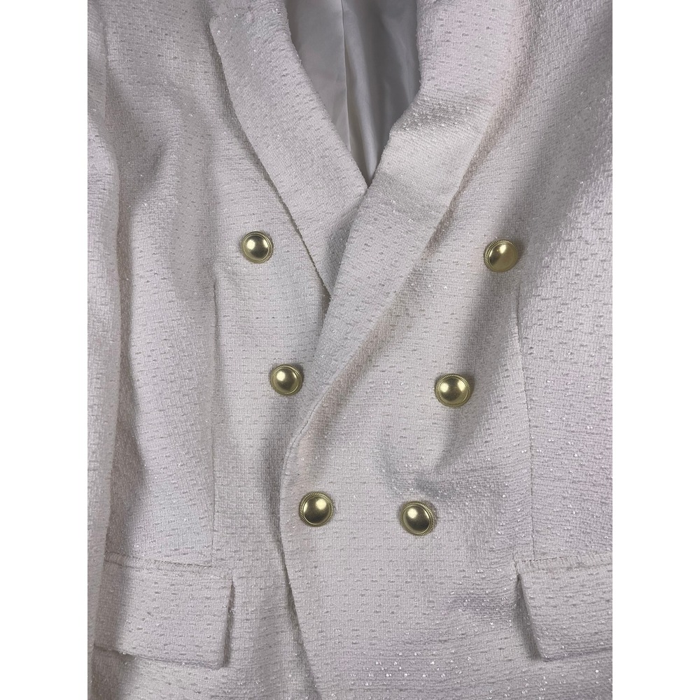 Nine West Ivory Tweed Double Breasted Blazer Gold Buttons Metallic Shimmer XL - Picture 3 of 6